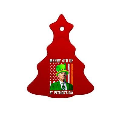 Merry 4th Of St Patrick's Day Joe Biden Leprechaun Hat Ceramic Tree Ornament