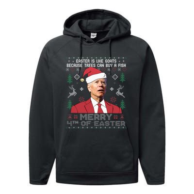 Merry 4th Of Easter Funny Joe Biden Sweater Ugly Christmas Performance Fleece Hoodie