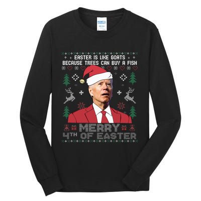 Merry 4th Of Easter Funny Joe Biden Sweater Ugly Christmas Tall Long Sleeve T-Shirt