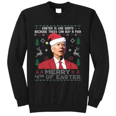 Merry 4th Of Easter Funny Joe Biden Sweater Ugly Christmas Tall Sweatshirt