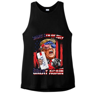 Make 4th Of July Great Again Funny Trump Drinking Beer Ladies PosiCharge Tri-Blend Wicking Tank