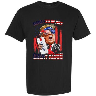 Make 4th Of July Great Again Funny Trump Drinking Beer Garment-Dyed Heavyweight T-Shirt