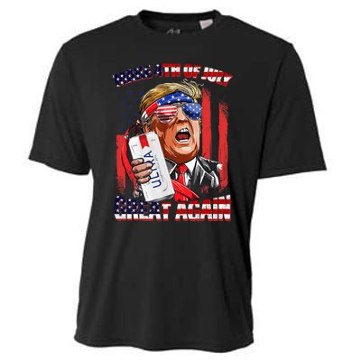 Make 4th Of July Great Again Funny Trump Drinking Beer Cooling Performance Crew T-Shirt