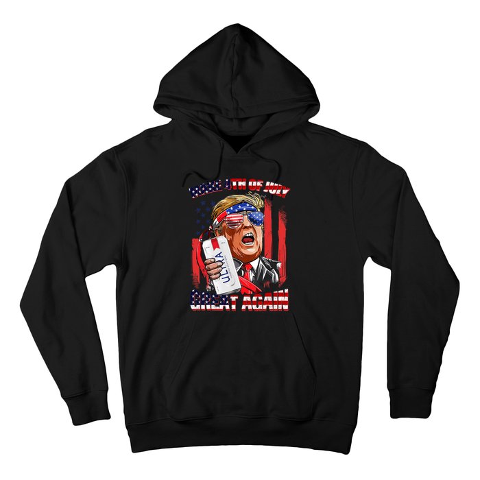 Make 4th Of July Great Again Funny Trump Drinking Beer Hoodie