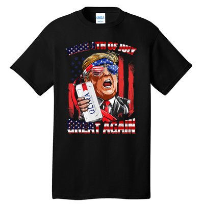 Make 4th Of July Great Again Funny Trump Drinking Beer Tall T-Shirt