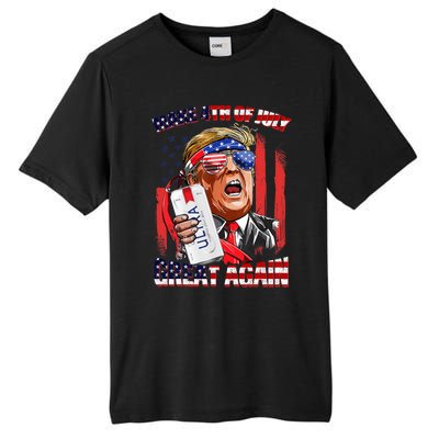 Make 4th Of July Great Again Funny Trump Drinking Beer Tall Fusion ChromaSoft Performance T-Shirt