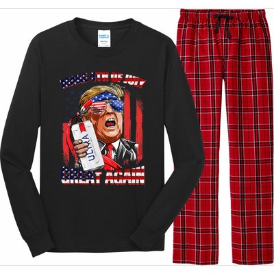 Make 4th Of July Great Again Funny Trump Drinking Beer Long Sleeve Pajama Set