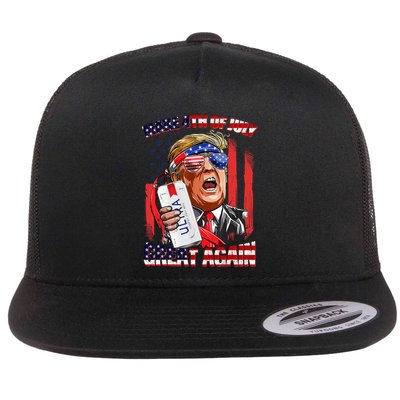 Make 4th Of July Great Again Funny Trump Drinking Beer Flatbill Hat