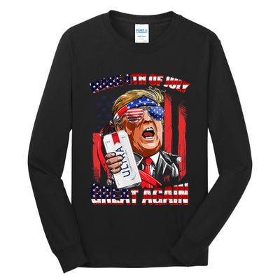 Make 4th Of July Great Again Funny Trump Drinking Beer Tall Long Sleeve T-Shirt