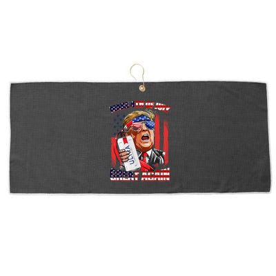 Make 4th Of July Great Again Funny Trump Drinking Beer Large Microfiber Waffle Golf Towel