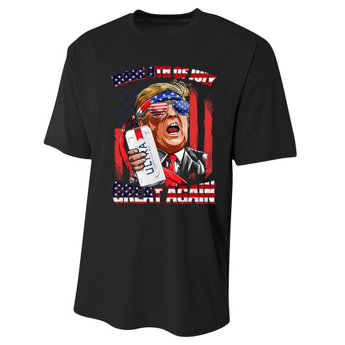 Make 4th Of July Great Again Funny Trump Drinking Beer Performance Sprint T-Shirt