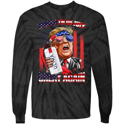 Make 4th Of July Great Again Funny Trump Drinking Beer Tie-Dye Long Sleeve Shirt