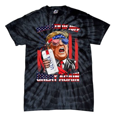 Make 4th Of July Great Again Funny Trump Drinking Beer Tie-Dye T-Shirt