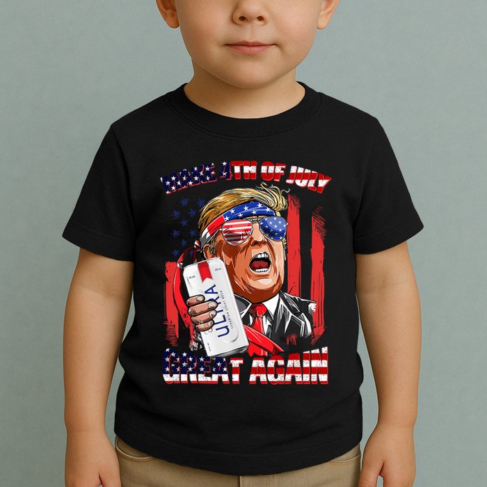 Make 4th Of July Great Again Funny Trump Drinking Beer Toddler T-Shirt
