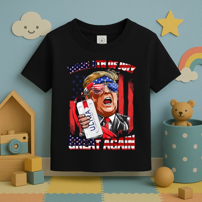 Make 4th Of July Great Again Funny Trump Drinking Beer Toddler T-Shirt
