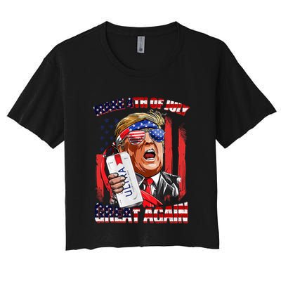 Make 4th Of July Great Again Funny Trump Drinking Beer Crop Top