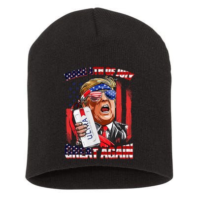 Make 4th Of July Great Again Funny Trump Drinking Beer Short Acrylic Beanie