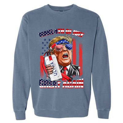 Make 4th Of July Great Again Funny Trump Drinking Beer Garment-Dyed Sweatshirt