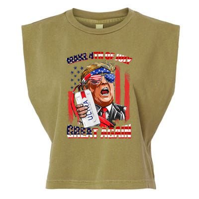 Make 4th Of July Great Again Funny Trump Drinking Beer Garment-Dyed Women's Muscle Tee