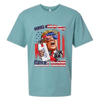 Make 4th Of July Great Again Funny Trump Drinking Beer Sueded Cloud Jersey T-Shirt