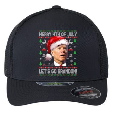 Merry 4th Of July Let's Go Branson Brandon Ugly Sweater Flexfit Unipanel Trucker Cap