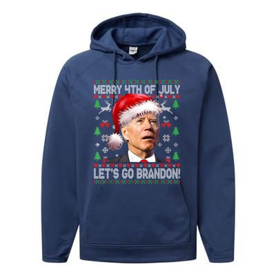 Merry 4th Of July Let's Go Branson Brandon Ugly Sweater Performance Fleece Hoodie