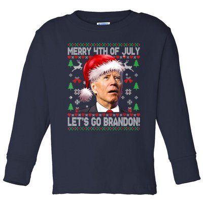 Merry 4th Of July Let's Go Branson Brandon Ugly Sweater Toddler Long Sleeve Shirt