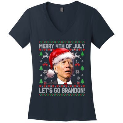 Merry 4th Of July Let's Go Branson Brandon Ugly Sweater Women's V-Neck T-Shirt