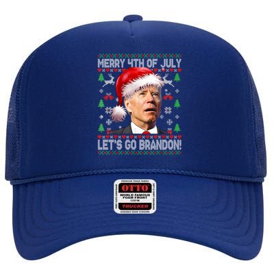 Merry 4th Of July Let's Go Branson Brandon Ugly Sweater High Crown Mesh Back Trucker Hat