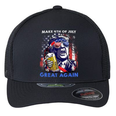Make 4th Of July Great Again Funny Trump Drinking Beer Flexfit Unipanel Trucker Cap