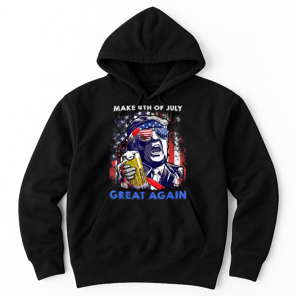 Make 4th Of July Great Again Funny Trump Drinking Beer Hoodie