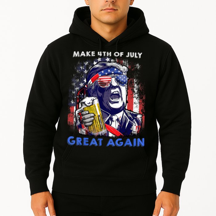 Make 4th Of July Great Again Funny Trump Drinking Beer Hoodie