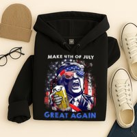 Make 4th Of July Great Again Funny Trump Drinking Beer Hoodie