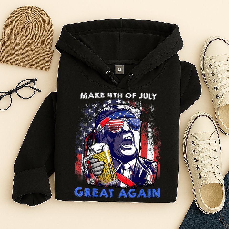Make 4th Of July Great Again Funny Trump Drinking Beer Hoodie