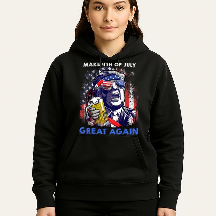 Make 4th Of July Great Again Funny Trump Drinking Beer Hoodie