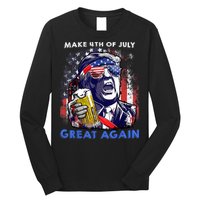 Make 4th Of July Great Again Funny Trump Drinking Beer Long Sleeve Shirt