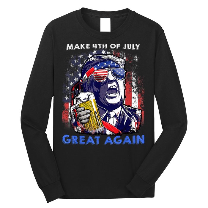 Make 4th Of July Great Again Funny Trump Drinking Beer Long Sleeve Shirt