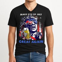 Make 4th Of July Great Again Funny Trump Drinking Beer V-Neck T-Shirt