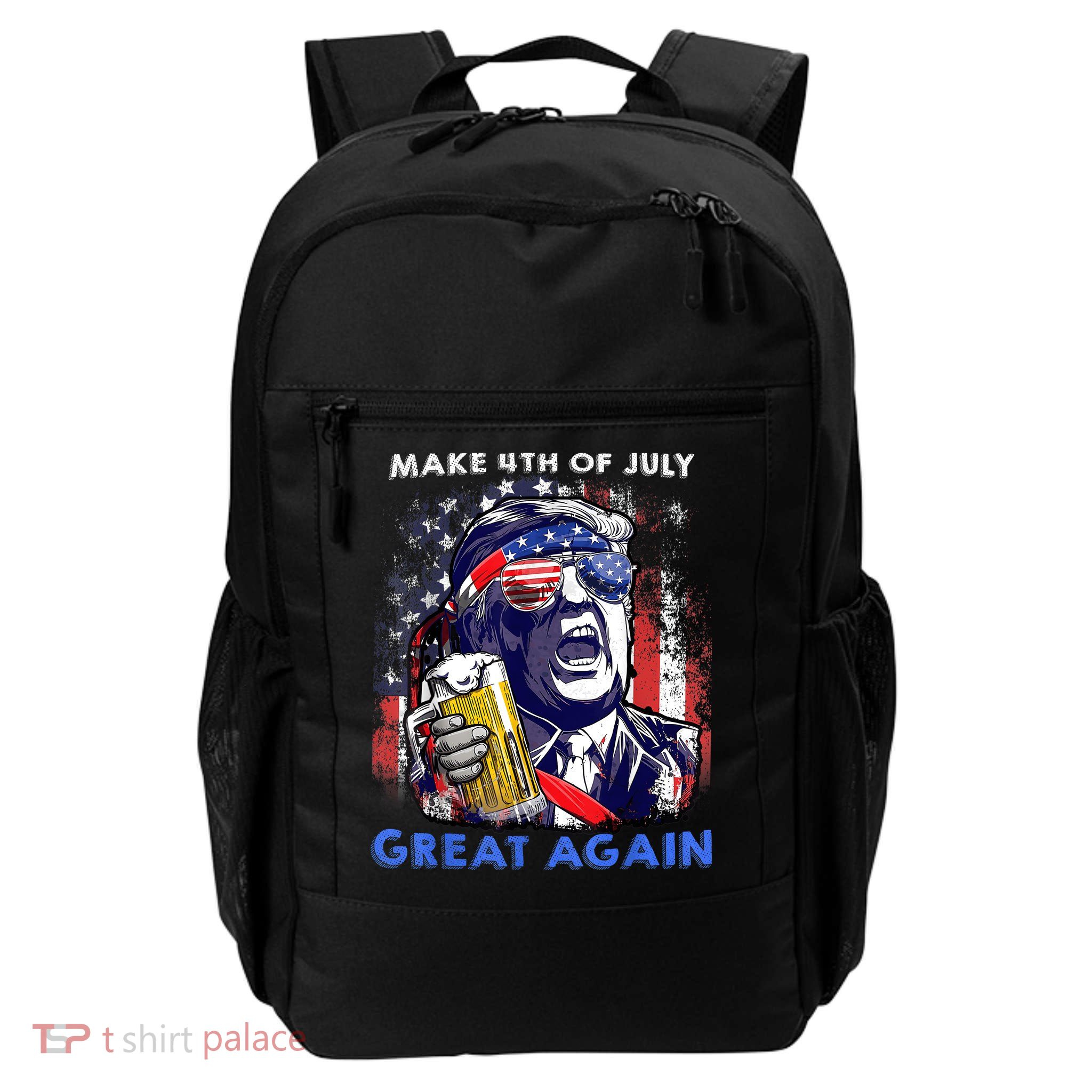 Make 4th Of July Great Again Funny Trump Drinking Beer Backpack