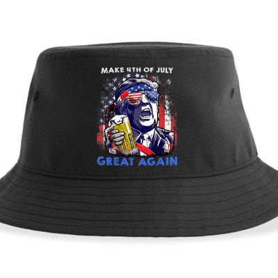 Make 4th Of July Great Again Funny Trump Drinking Beer Sustainable Bucket Hat