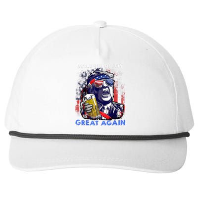 Make 4th Of July Great Again Funny Trump Drinking Beer Snapback Five-Panel Rope Hat