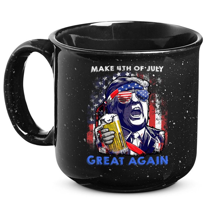 Make 4th Of July Great Again Funny Trump Drinking Beer 15oz Campfire Ceramic Mug