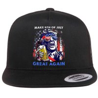 Make 4th Of July Great Again Funny Trump Drinking Beer Flat Bill Trucker Hat