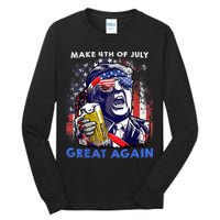 Make 4th Of July Great Again Funny Trump Drinking Beer Tall Long Sleeve T-Shirt