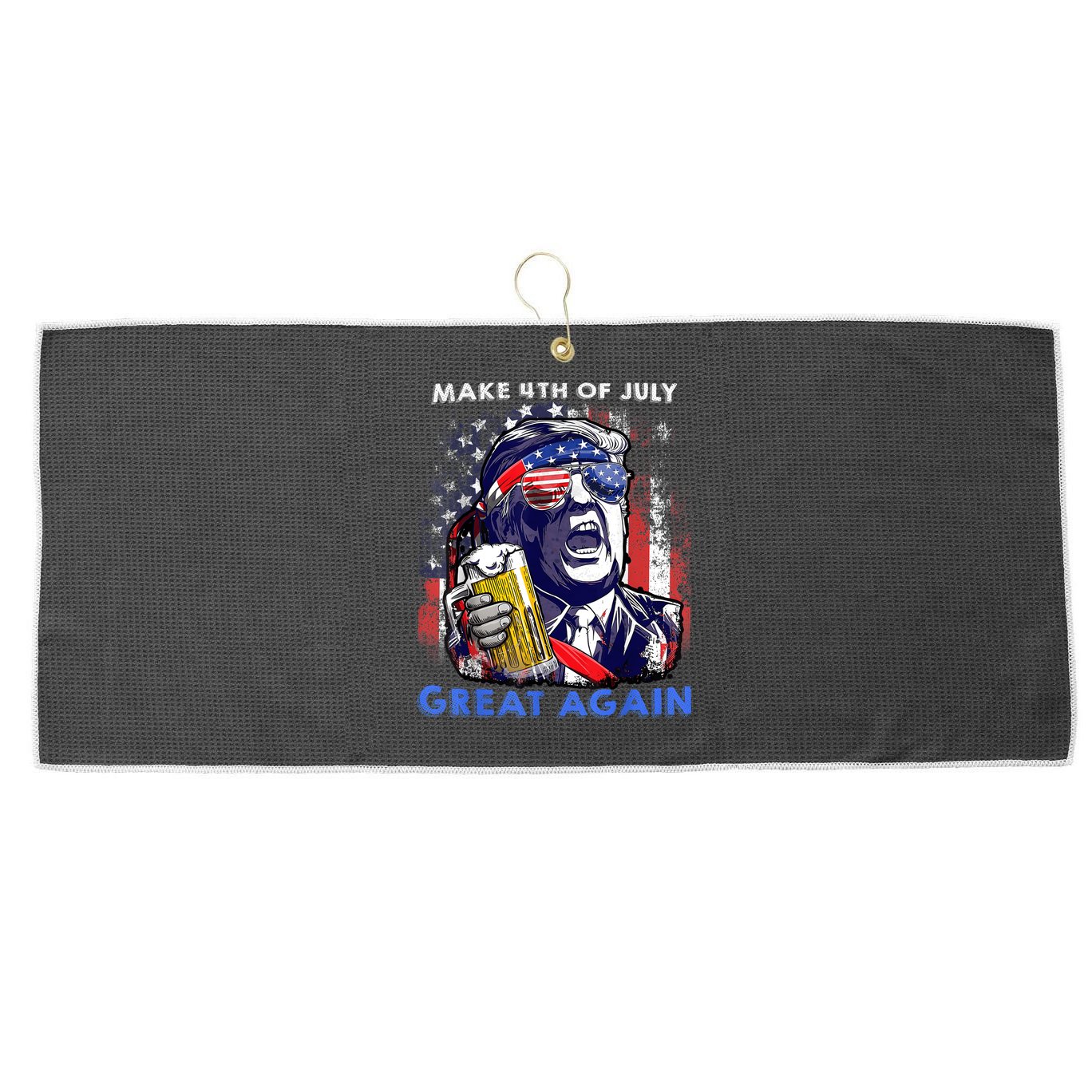 Make 4th Of July Great Again Funny Trump Drinking Beer Large Microfiber Waffle Golf Towel