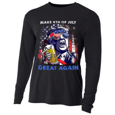 Make 4th Of July Great Again Funny Trump Drinking Beer Cooling Performance Long Sleeve Crew