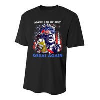 Make 4th Of July Great Again Funny Trump Drinking Beer Youth Performance Sprint T-Shirt