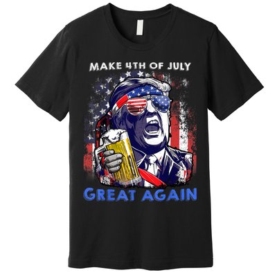 Make 4th Of July Great Again Funny Trump Drinking Beer Premium T-Shirt
