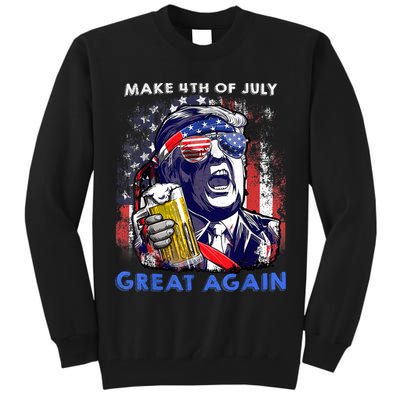 Make 4th Of July Great Again Funny Trump Drinking Beer Tall Sweatshirt