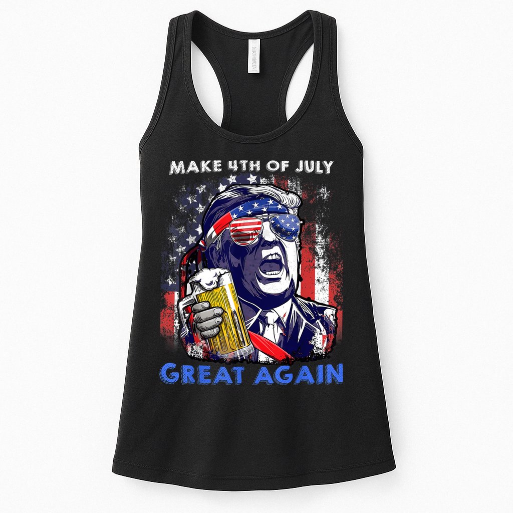 Make 4th Of July Great Again Funny Trump Drinking Beer Womens Tank Top